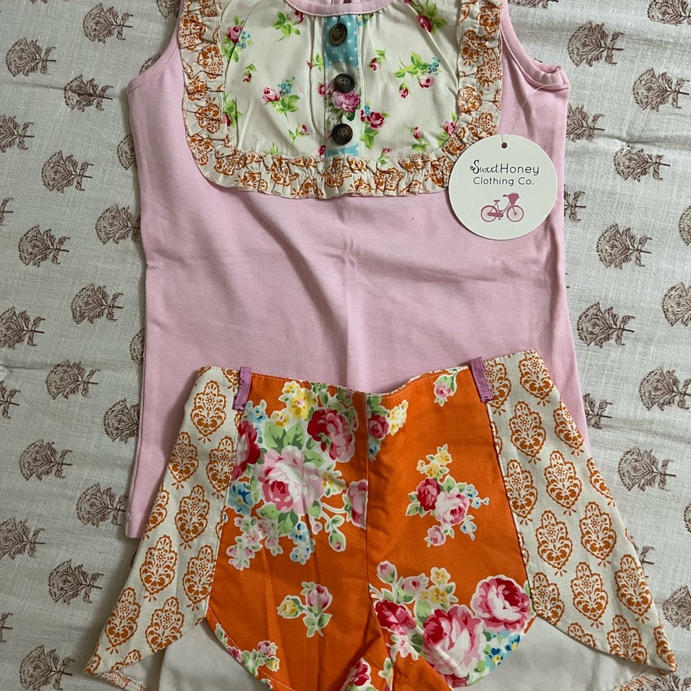 SweetHoney Pink and Orange Floral Kids Matching Set